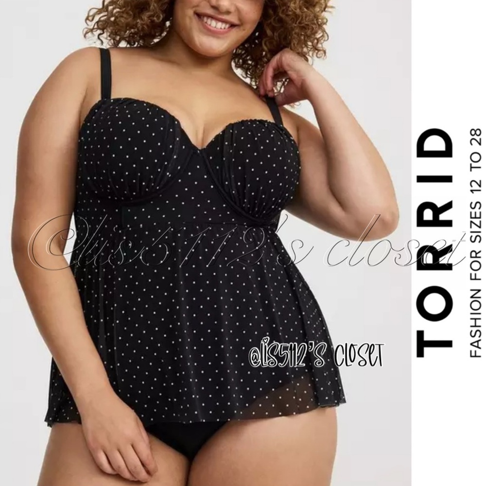 Torrid Retro Chic Black & White Polka Dot Mesh Swim Dress 2X 18 20